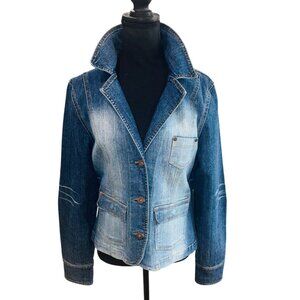 Paris Blues Womens Denim Jacket Size L Stretch Cinch Waist Boho Hippie Cowgirl